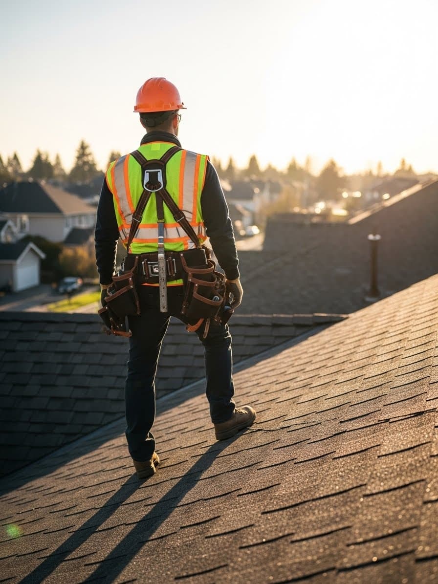 Modern residential house with a professionally installed asphalt shingle roof